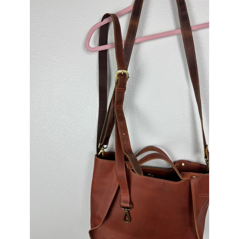 The Tannery Leather Tote Crossbody Bag Red Brown Rustic Satchel - Picture 4 of 10